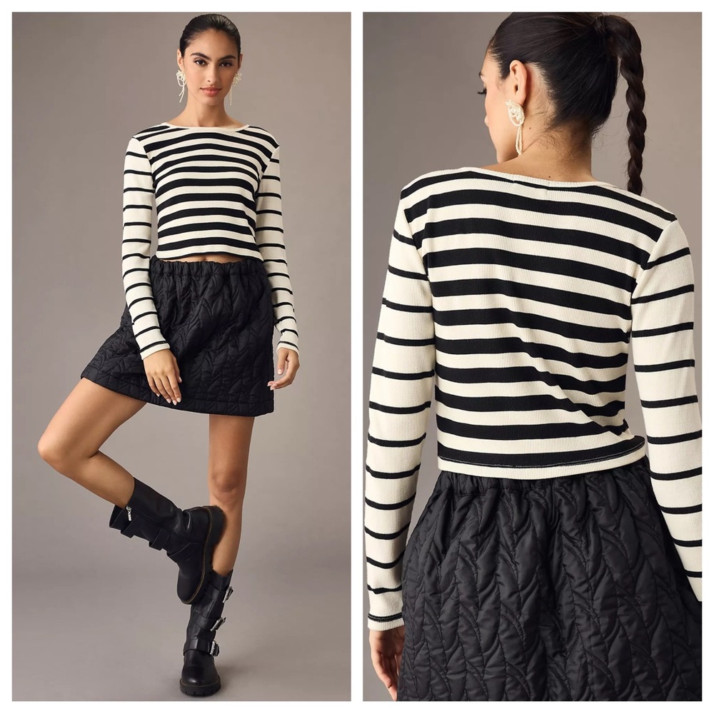 t.la Long Sleeve Mixed Stripes Ribbed Tee - Picture 1 of 7